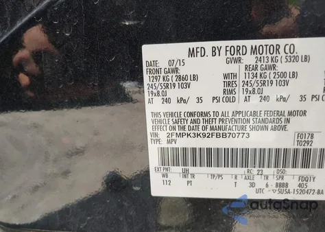 2015 Ford Edge Titanium from USA, damaged, VIN 2FMPK3K92FBB70773